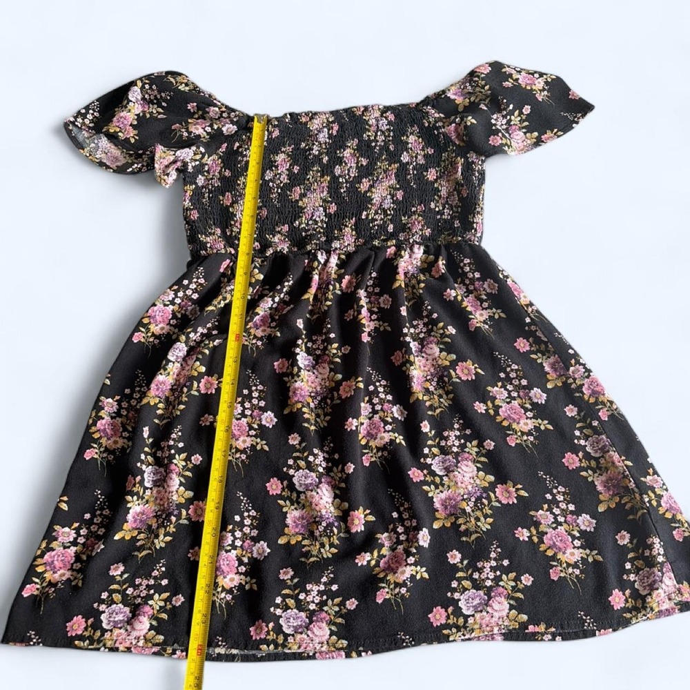 Jolt Floral Smocked Mini Dress Black Pink Rayon Boho Short Sleeve Large - Picture 5 of 7